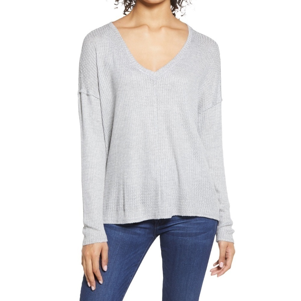 Gibson Look Thermal V-Neck Tunic in Heather Grey Small NWT NEW
